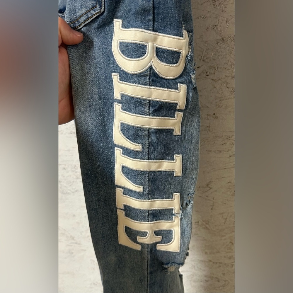 Distressed Billy Jean-  Skinny Blue Jeans with embroidery - Picture 3 of 9